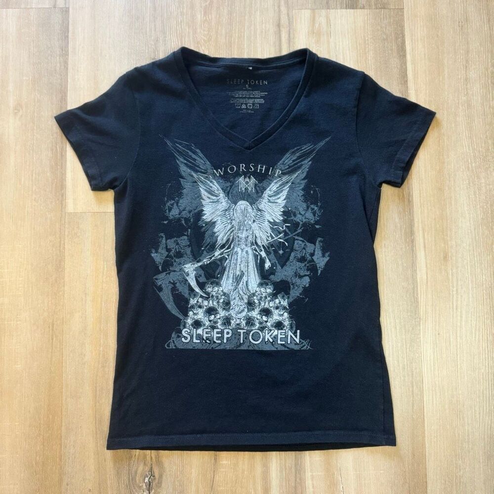 Sleep Token Women’s Black V Neck Worship Shirt Size Small Back To Eden Vessel